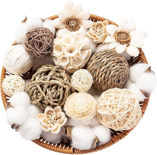 23Pcs Decorative Balls for Potpourri Bowl Filler, Bowl Filler for Table Centerpiece Home Decor, Woven Rattan Wicker Balls, Rattan Wicker Orbs Fillers for Vase Jar Dough Bowl
