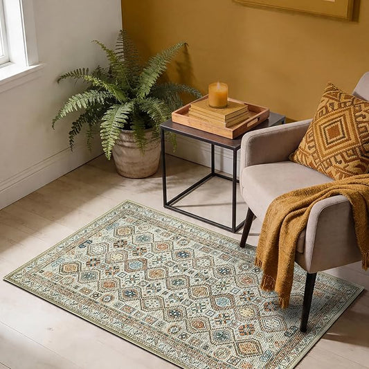 Keen Home Design 2x3 Rug - Machine Washable Entry Rug with Non-Slip Backing, Ideal for Enteryway, Kitchen, Bathroom, Laundry Room - Vintage, Easy Clean, Durable, Low Pile Rug - (2' x 3')