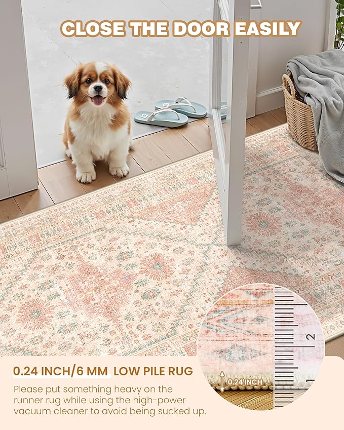 Kitchen Runner Rug Non Slip Washable 2.5x8, Soft Low Pile Entryway Rug Runners for Hallways,Carpet Runner for Living Room,Kitchen, Laundry, Bathroom(Pink,2.5'x8')