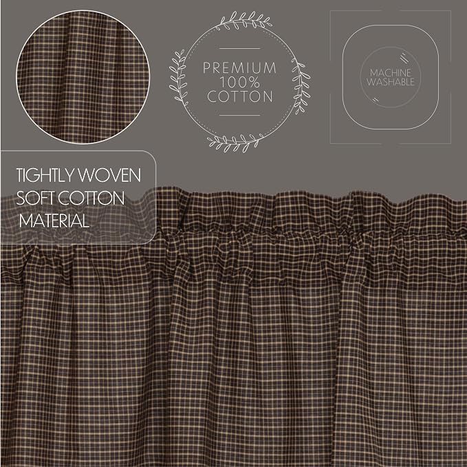 VHC Brands Kettle Grove Window Curtains, Plaid Prairie Long Panel Scalloped Set of 2 84x36x18