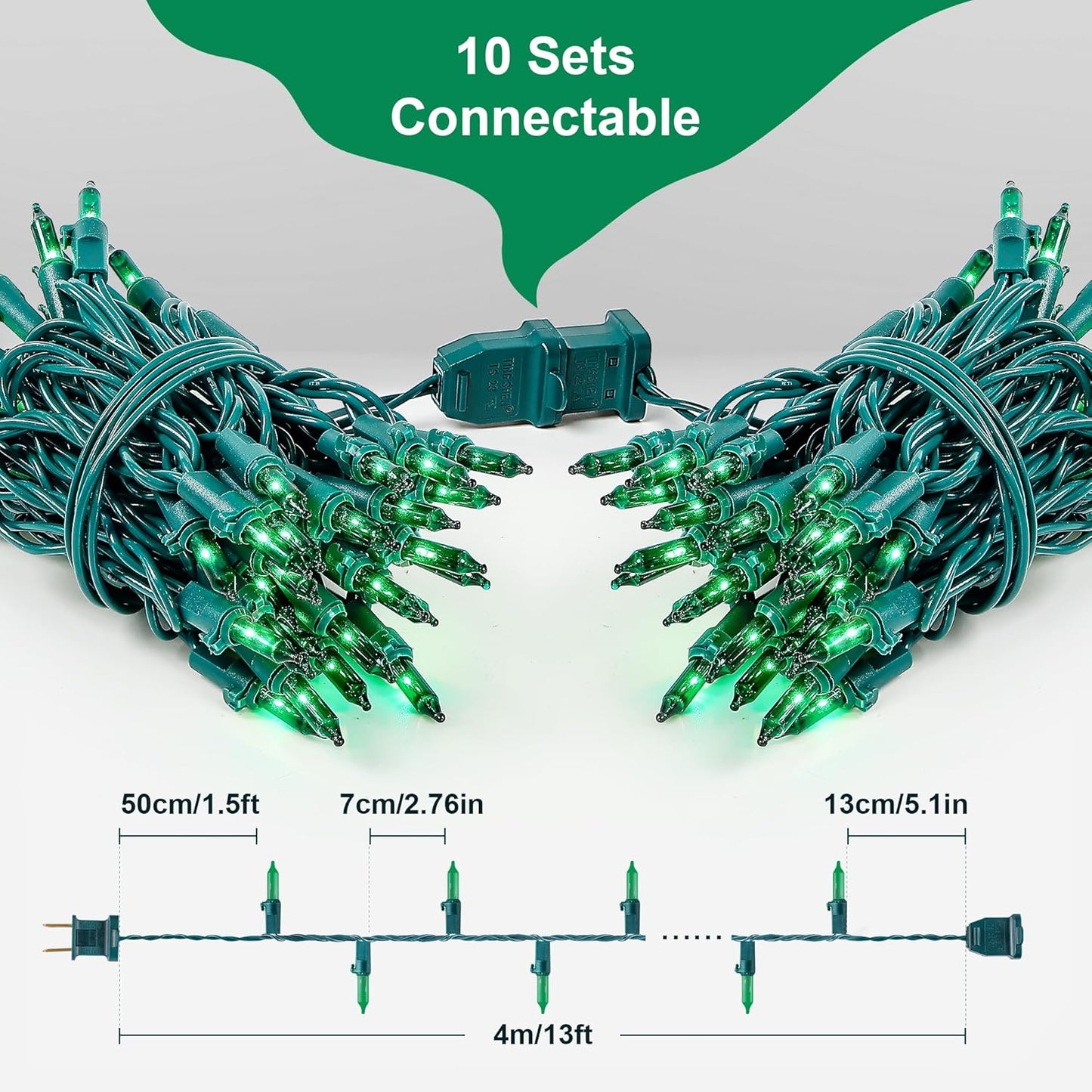 50-Count Green Christmas Tree Lights with Green Wire,13ft Incandescent Bulb Waterproof Fairy Lights，Plug in Mini String Lights for Holiday Decorations, Party, Xmas, Yard, Indoor & Outdoor