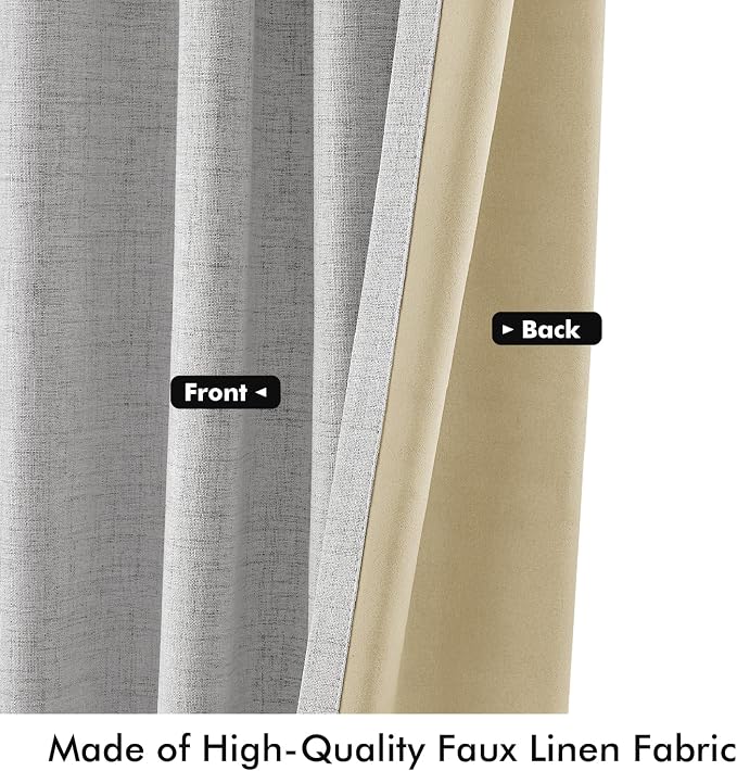 MIULEE 100% Blackout Linen Curtains for Bedroom, Greyish White Solid Luxury Decor Thermal Insulation Room Darkening Drapes for Living Room Back Tab Rod Pocket 42 x 84 Inches, 2 Panels