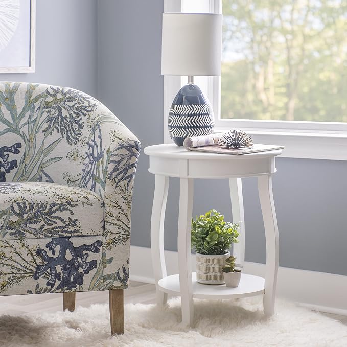 Powell Furniture Powell Round Shelf, White Table, 18" x 18" x 22" Tall