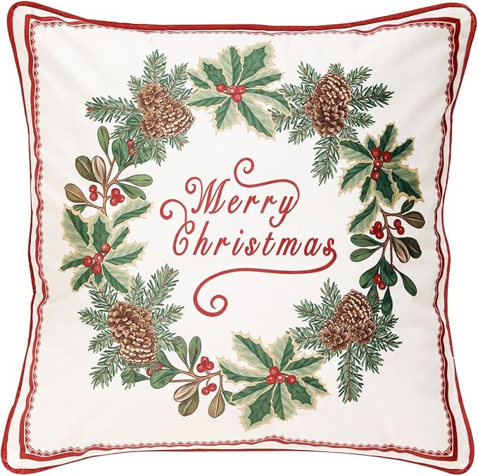 ISAENNE Designer Chrismas Velvet Throw Pillow Cover,18"x18"-Carol A | Vintage Square Pillow Cover,Concealed Zipper Design,Pinecones Pattern,Sofas,Bedroom,Living Room,Lounge Chairs,Decor