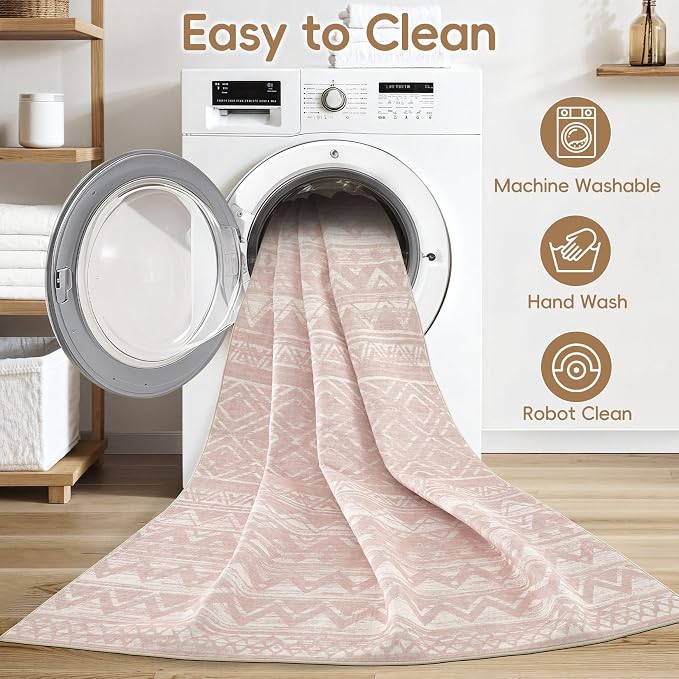 cotiled 8x10 Area Rugs Living Room Rug: Washable Boho Rugs with Non Slip Backing Large Soft Indoor Stain Resistant Carpet for Bedroom Farmhouse Dining Room Lightweight Home Decor Lotus Pink