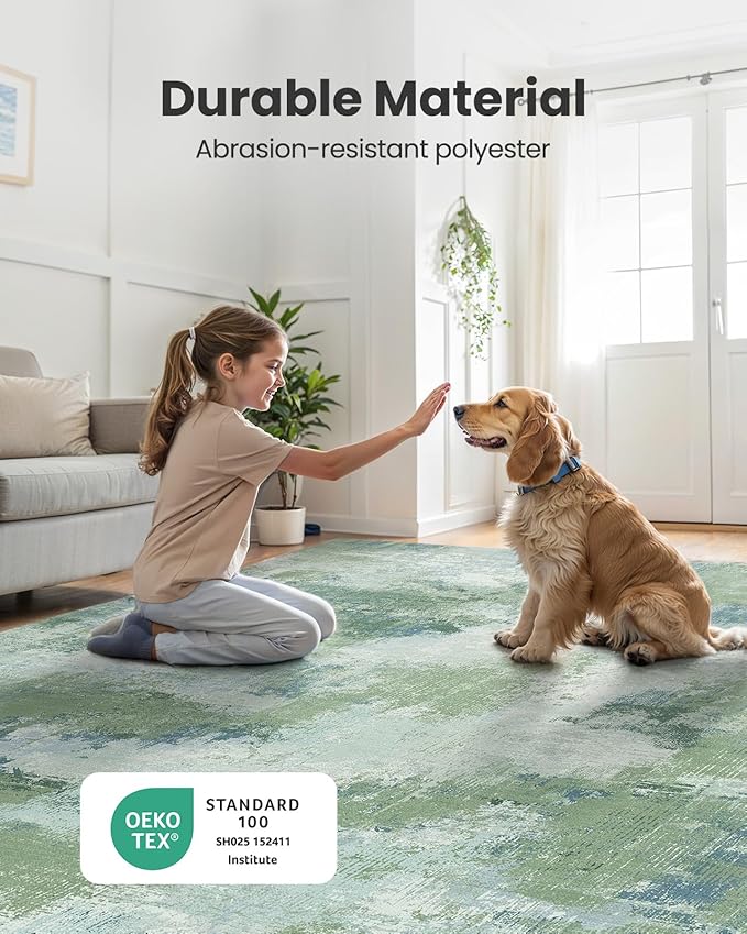 Runner Rugs for Hallway 2'6"x8', Modern Abstract Machine Washable Runners for Kitchen Entryway Bathroom Bedroom, Low Pile Lightweight Thin Non Slip Runner Rug, Green