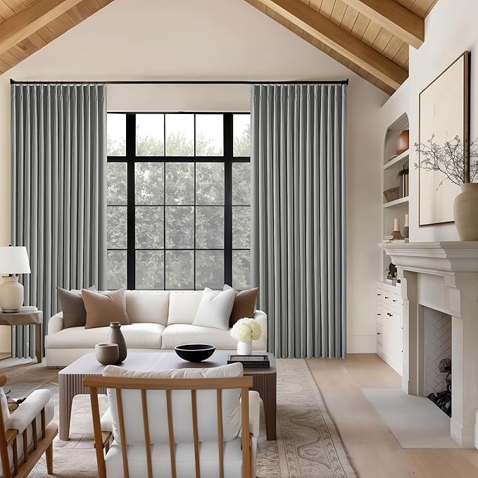 Dark Grey Blackout Curtains 80 Inches Long for Bedroom Pleated Linen Room Darkening Thermal Insulated Black Out Long Charcoal Gray Curtain Drapes for Living Room Window 80 Inch Length 2 Panels Set
