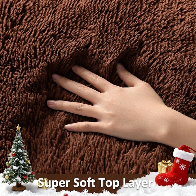 Ophanie 8x10 Brown Area Rugs for Living Room,Large Shag Bedroom Carpet,Big Indoor Thick Soft Shaggy Nursery Rug,Fluffy Carpets for Boy and Girls Room Dorm Decor Aesthetic with Over 99 pcs Pile fibers