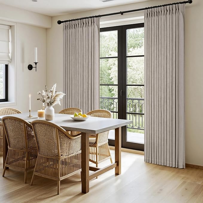 MIULEE Pinch Pleated Thick Linen Curtains 84 Inches Long 2 Panels for Living Room Bedroom, Linen Textured Memory Trained Drapes Pleat Back Tab Light Filtering Taupe Window Curtains with Hooks&Rings
