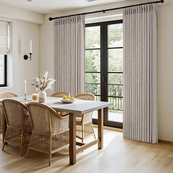 MIULEE Pinch Pleated Thick Linen Curtains 102 Inches Long 2 Panels for Living Room Bedroom, Linen Textured Drapes Pleat Back Tab Memory Trained Light Filtering Boho Taupe Window Curtains with Hooks