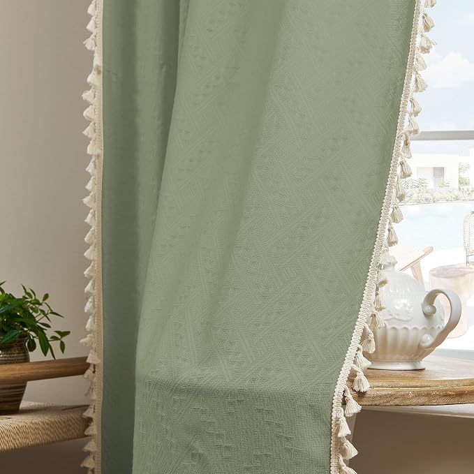 Joydeco Custom Boho Curtain Panel for Bedroom Living Room - Super Soft Light Filtering Country Rustic Semi Sheer Farmhouse Rod Pocket (Custom, Sage Green)