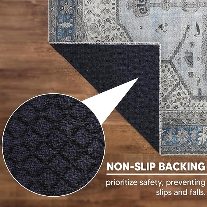 Keen Home Design 5x7 Rug - Machine Washable Area Rug with Non-Slip Backing, Ideal for Living Room, Dining Room, Bedroom - Vintage, Easy Clean, Durable, Low Pile Rug - (5' x 7')