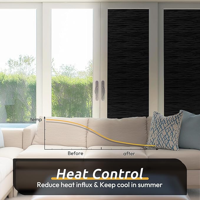 rabbitgoo Blackout Window Film, Sun Light Blocking Window Black Out Cover for UV Reduction, Removable Tint Room Darken Heat Control Frosted Glass Sticker for Home, Black, 17.5 x 78.7 Inches