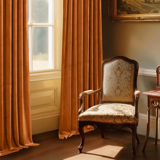 StangH Orange Velvet Curtains 108 inches Long, Extra Long Luxury Home Decor Room Darkening Energy Saving Window Treatment Holiday Backdrops for Party, W52 x L108, 2 Panels | 300GSM Rich Soft Velvet, Holiday Window Treatment, Backdrop Curtains, Thermal ...