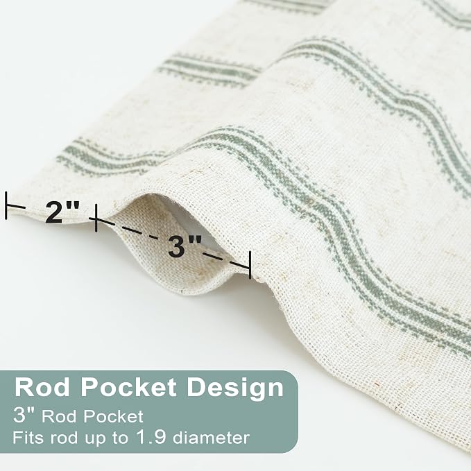 DriftAway Farmhouse Linen Lined Valance Double Layer Thermal Insulated Room Darkening Blackout Window Valances 3 Inch Rod Pocket Vertical Striped Kitchen Valance Single 52 Inch by 24 Inch Loden Green