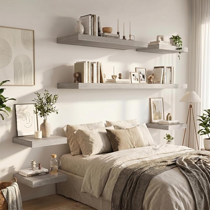 Vivelove 12" Deep Floating Shelves for Wall 30" Long, Wall Shelves for Bedroom Living Room Bathroom Kitchen Laundry Room, Farmhouse Rustic Shelves for Home Decor, 30" X 12" X 2" Set of 2, Grey