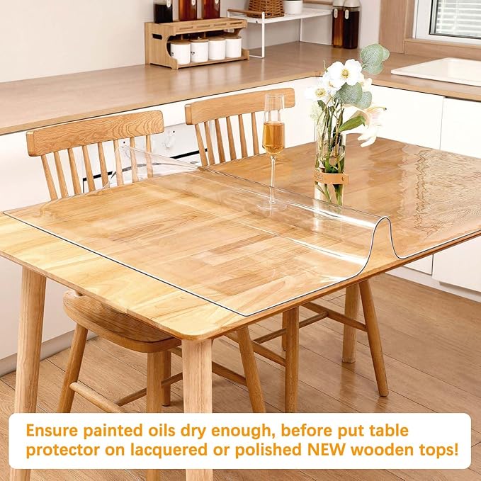 46 X 90 Inch Clear Plastic Dining Table Protector Tablecloth Desk Pad Mat Waterproof PVC Vinyl Rectangular Wooden Furniture Coffee Glass End Entryway Sofa Side Cabinet Top Protection Countertop Cover