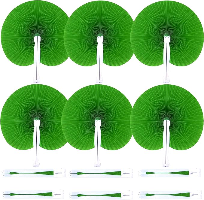 20 Pieces Grass Green Round Paper Fans | Foldable Handheld Fans for Women,Folding Hand Fans for Wedding,Bridal Guest,Church,Party Favors,Dancing,Birthday,DIY