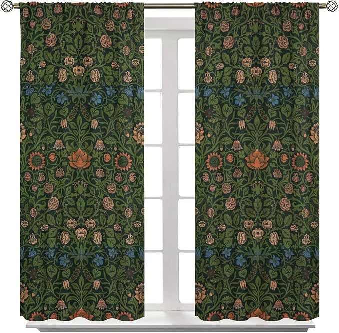 Bohemia Plant Flowers Pattern Blackout Window Curtains, William Morris Art Print Vintage Decor Curtains, for Living Room Bedroom 31.5(W)*63(L) 2 Panels
