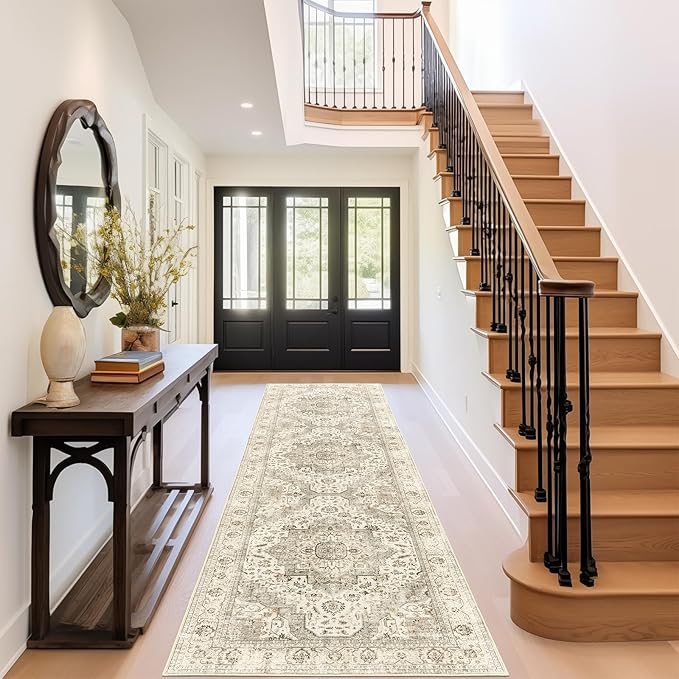 Roxstand Washable Runner Rug 2.6x8 Runners for Hallways, Ultra-Thin Carpet Runners for Entryway Anti Slip Backing Runner Rugs for Kitchen Laundry Room Indoor Hallway (Ivory/Beige)