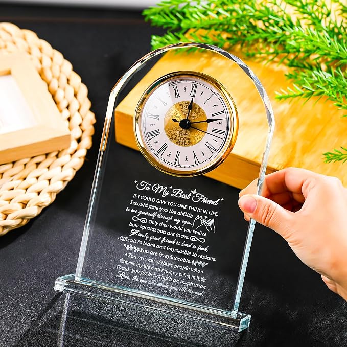 Movdyka Best Friend Bestie Birthday Gifts for Women, Crystal Clock Keepsake | Gift for Best Friends Woman Mother's Day Christmas Bestie Bff Soul Sister Friendship Graduation Gift Ideas