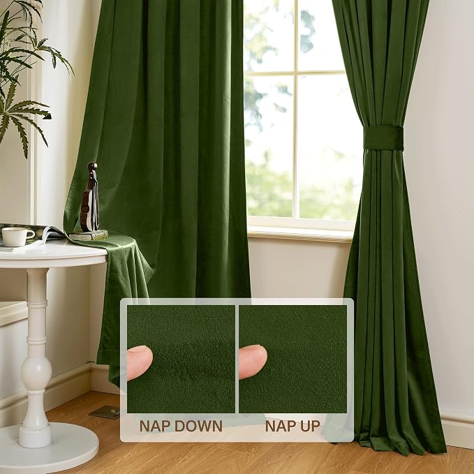 StangH Moss Green Curtains Velvet - Luxury Blackout Green Curtains for Holiday Decoration, Soft Thermal Window Treatments for Loft/Bedroom, W52 x L96, 2 Panels | 300GSM Soft Velvet, Christmas Holiday Decor, Light Blocking, Thermal Insulated, Dining Roo...