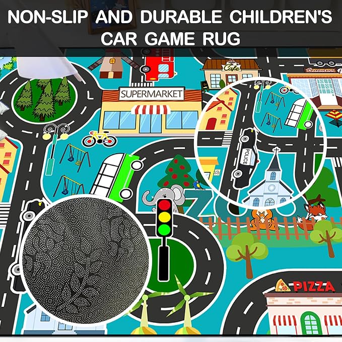 Car Rug Play Mat - Road Rug for Boys Room, Fun Race Track Car Car Carpet for Room Decor Road Carpet for Boys Playmat Bedroom Playroom Educational Learn Play Mat, 4.5x6 Feet