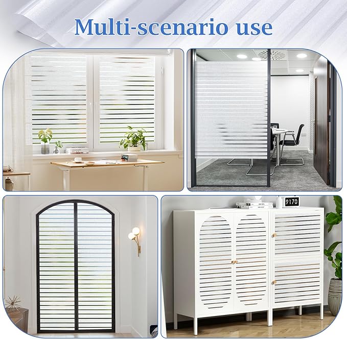 VIseeko Window Privacy Film, Blinds Style Frosted Vinyl for Glass Windows Decorative Static Cling Anti Uv Film for Home,Glass Door,Bathroom,Office