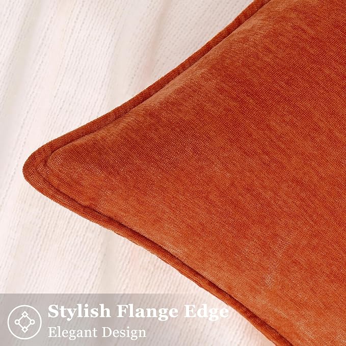 decorUhome Fall Couch Euro Sham Throw Pillow Covers 26x26 Set of 2, Decorative Soft Velvet Modern Cozy Chenille Pillow Cases with Elegant Design for Sofa Bed Living Room Home Decor, Rust