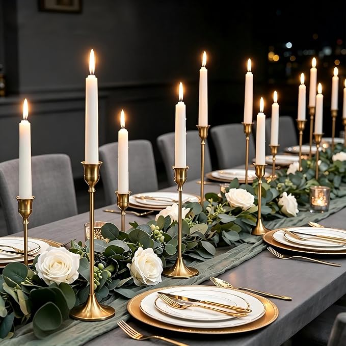 Nuptio Candlestick Candle Holders 30 Pcs Candle Stick Holder Gold Taper Candle Holder Candle Stand for Wedding Party Thanksgiving Halloween Birthday Mantel Baby Shower Table Centerpieces Decor