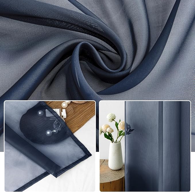 MIULEE 2 Panels Navy Blue Sheer Curtains 96 inches Long Window Curtains Rod Pocket Elegant Window Voile Panels/Drapes/Treatment for Bedroom Living Room (54X96 Inches)