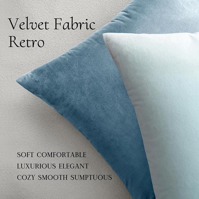 MIULEE Velvet Throw Pillow Covers 18x18 Inch, Pack of 2 - Blue Gray, Soft Solid Decorative Pillow Covers Cushion Cases Modern Luxury Home Decor for Spring Couch Sofa Bedroom Livingroom