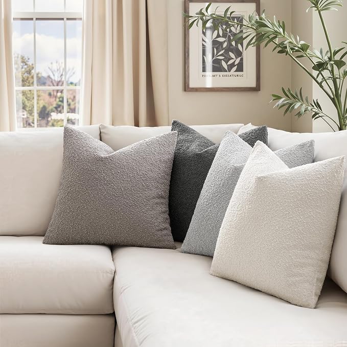 MIULEE Pack of 4 Decorative Textured Boucle Throw Pillow Covers | 20x20 Inch Neutral Grey Accent Pillow Cases Couch Cushion Covers for Modern Farmhouse Boho Sofa Bed Livingroom Home Decor