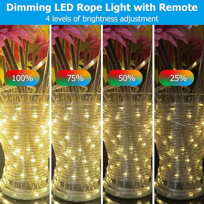 200ft Outdoor LED Rope Lights, IP68 Waterproof 25 Color Changing String Lights, Red White Blue for 4th of July Patriotic Decorations, Warm White & RGB Twinkle Fairy Light for Christmas Indoor Outside