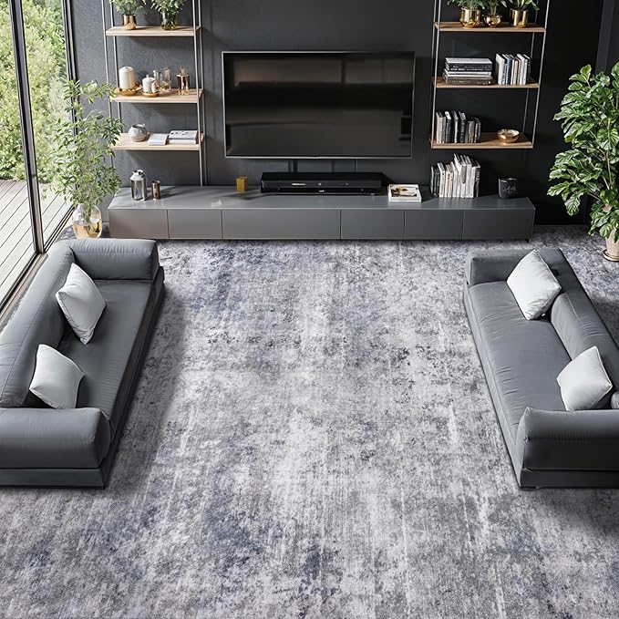 LIANLAM Washable Rug 8x10 Area Rugs for Living Room - Stain Resistant Non-Slip Backing Boho Rug for Bedroom,Durable & Ultra-Thin Vintage Large Area Rug(8x10,Gray/Blue)