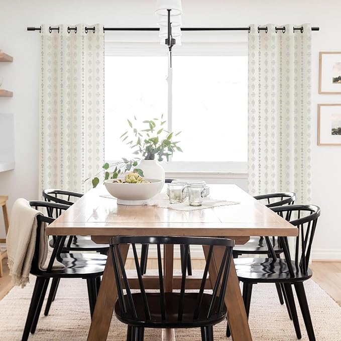 Grey Floral Sheer Curtains, Light Gray and Cream Beige Boho Pattern Curtains for Bedroom Living Room