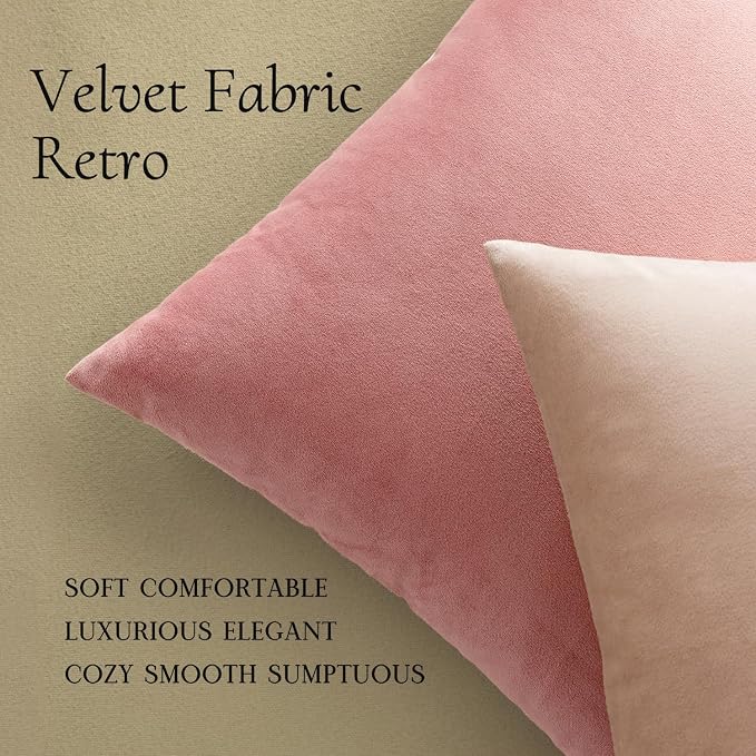 MIULEE Velvet Throw Pillow Covers 16x16 Inch, Pack of 2 - Dusty Pink, Soft Solid Decorative Pillow Covers Cushion Cases Modern Luxury Home Decor for Spring Couch Sofa Bedroom Livingroom