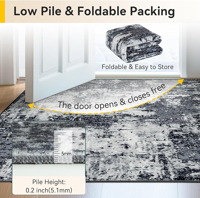 RELEANY Washable Area Rugs 6'x9' Non-Slip Modern Abstract Soft for Living Room Entryway Bedroom Kitchen, Print Pattern, Black Navy Blue Gray