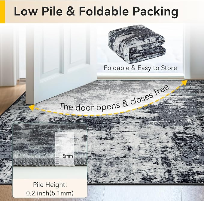 RELEANY Washable Area Rugs 5'x7' Non-Slip Modern Abstract Soft for Living Room Entryway Bedroom Kitchen, Print Pattern, Black Navy Blue Gray