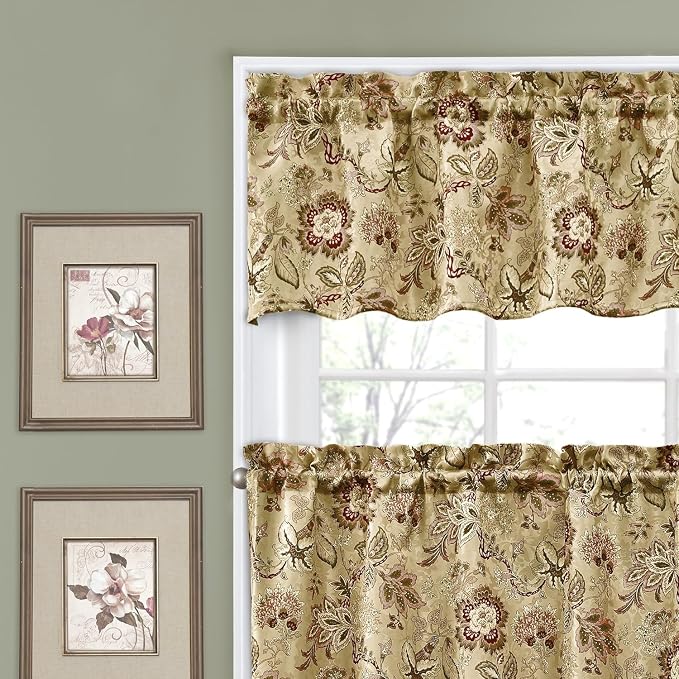 Waverly Navarra Antique Tier & Valance Set - 100% Polyester Jacquard - 52" X 36"