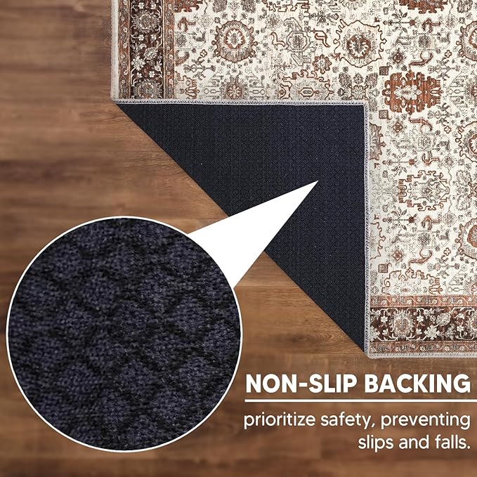 Keen Home Design 9x12 Rug - Machine Washable Area Rug with Non-Slip Backing, Ideal for Living Room, Dining Room, Bedroom - Vintage, Easy Clean, Durable, Low Pile - (9' x 12')