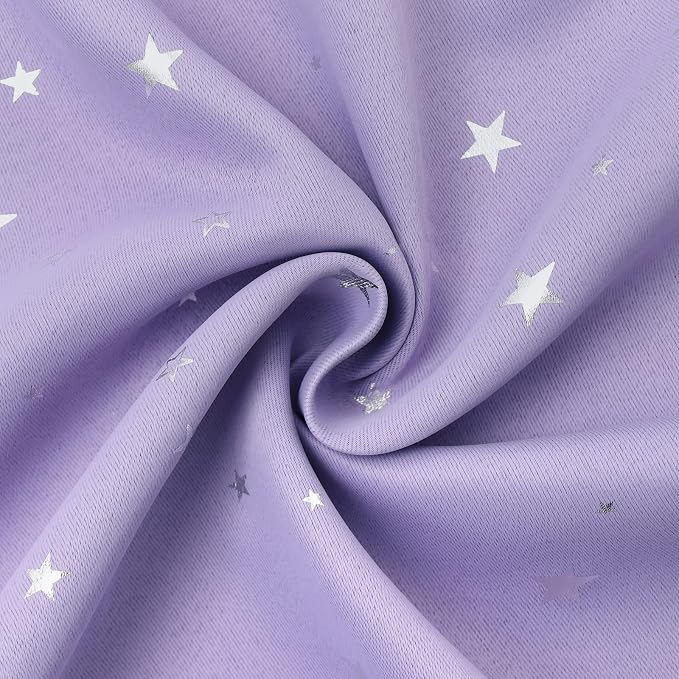 BGment Kids Room Curtains for Bedroom - Grommet Thermal Insulated Silver Star Print Room Darkening Curtains for Living Room, Set of 2 Panels, Lavander, 42 x 63 Inch