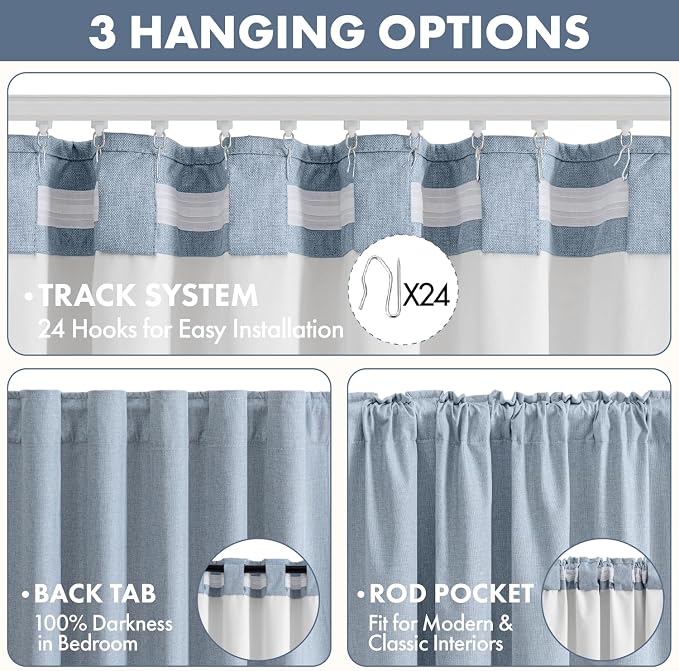 MIULEE 100% Blackout Linen Curtains for Bedroom 84 inches Long, Thermal Insulated Room Darkening Black Out Drapes for Living Room, Back Tab Rod Pocket, 2 Panels Set, 40 Wide x 84 Length, Light Blue
