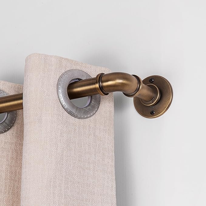 Industrial Curtain Rods 18 to 45 in,Blackout Curtain Rod,Adjustable Length,1 in Diameter Pipe,Wall or Ceiling Mounted,for Bedroom and Living Room (Antique Brass18” to 45”)