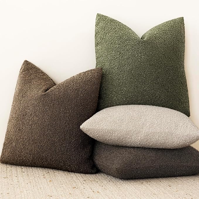 Foindtower Set of 2, Decorative Textured Boucle Throw Pillow Covers Accent Solid Pillow Cases Neutral Soft Couch Cushion Case for Chair Sofa Bedroom Living Room Home Decor 26x26 Inch Chocolate