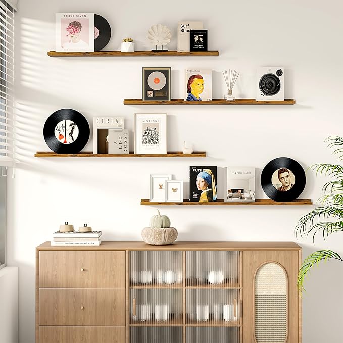 Floating Picture Ledge Shelves for Wall Set of 2, 72 Inches Picture Ledge Shelf with Long Large Nursery Book Shelf for Storage, Bookshelf Wall Mounted Living Room Decor Frames, Rustic Brown