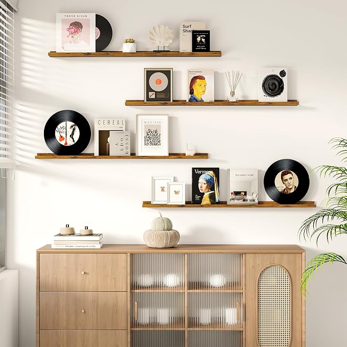 Fun Memories Picture Ledge Shelf, 24 Inch Floating Shelves Set of 2, Nursery Book Shelves for Storage, Bookshelf Wall Mounted for Wall Decor Books Photo Frames, Rustic Brown