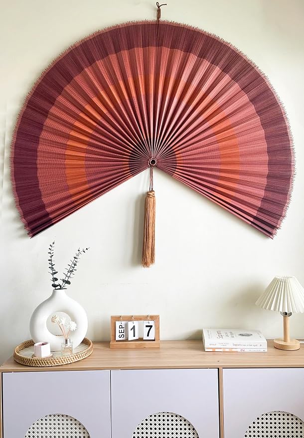 ChumDecor Fan Wall Decor,Japanese Chinese Wall Fans Decor, Boho Hanging Headboard,Decorative Folding Fan for Over Bed Decorations (Terracotta, 48inch)