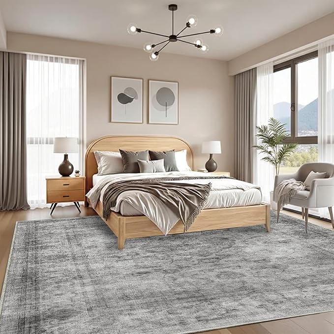 3x5 Area Rug for Living Room-Vintage Farmhouse Boho Floral Washable Stain Resistant Indoor Carpet for Bedroom Office and Home Decor(Ashen Black)