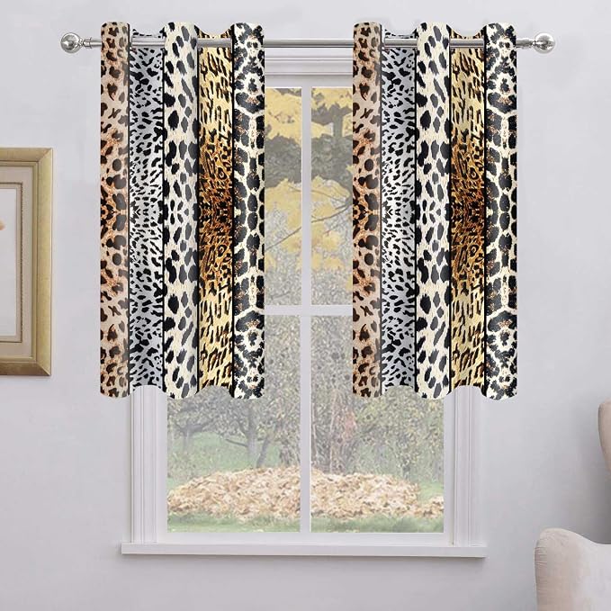 Wild Animals Print Curtain, Leopard Boa Skin Room Darkening Thermal Insulated Blackout Leopard Boa Window Drapes with Grommets for Living, Dining, Bedroom, Set of 2 Panels (42x60in)